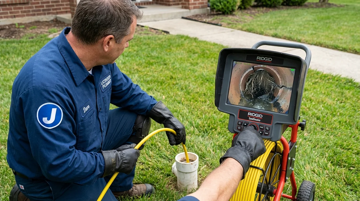 Sewer camera inspection being performed by Johns Plumbing LLC in Roanoke