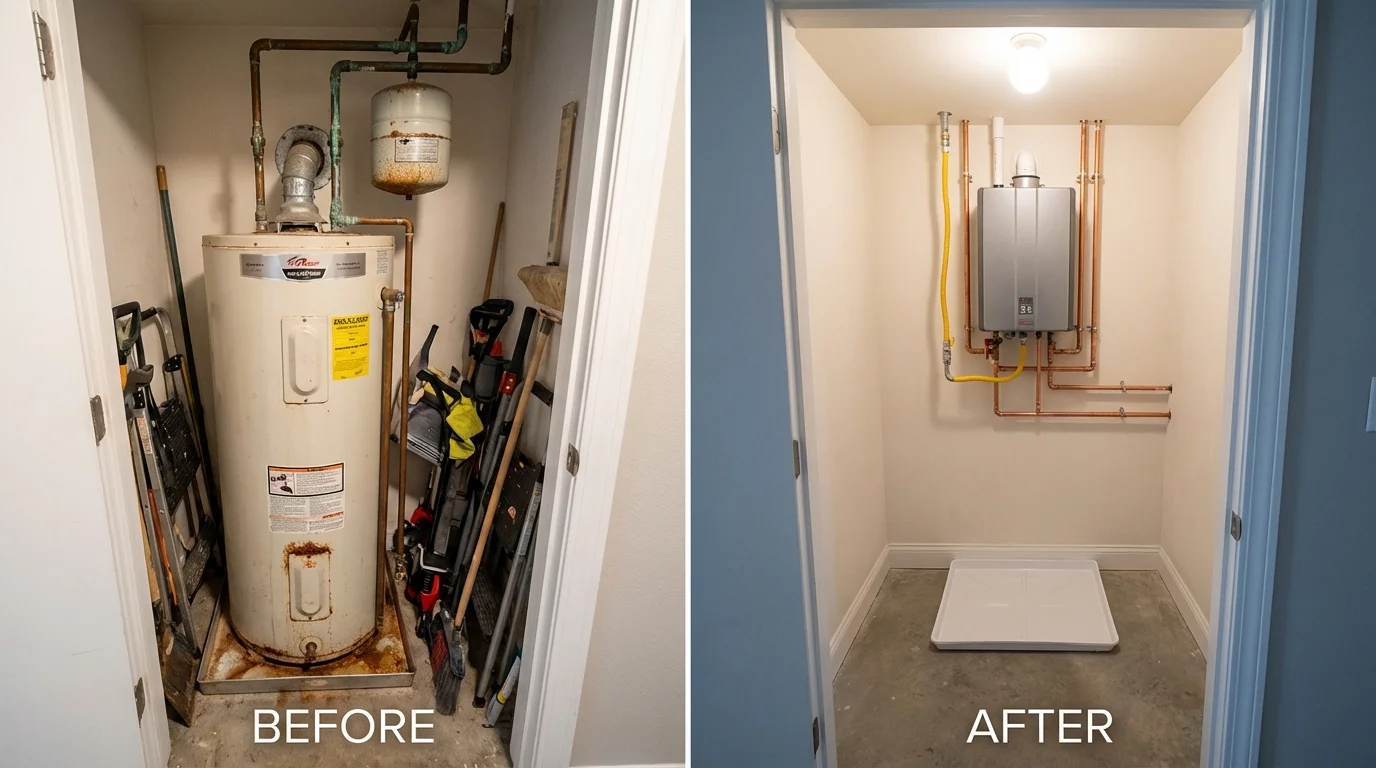 Tank water heater versus wall-mounted tankless unit comparison for Roanoke, TX homeowners